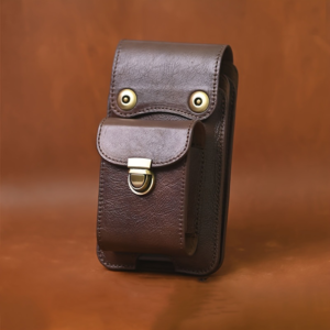 Men’s Genuine Leather Mobile Phone Belt Bag – Retro Vertical Multi-Pocket Waist Pouch