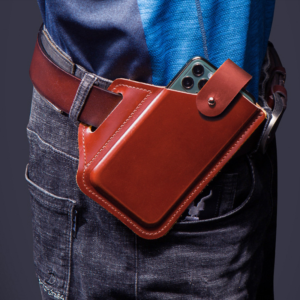 Men’s Genuine Leather Mobile Phone Waist Bag – Retro Vertical Belt Pouch