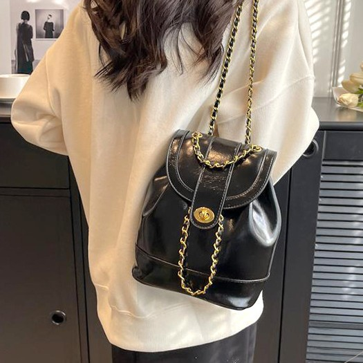 Women’s Street Style Chain Backpack – PU Leather Lock Flap Fashion Bag - Image 4